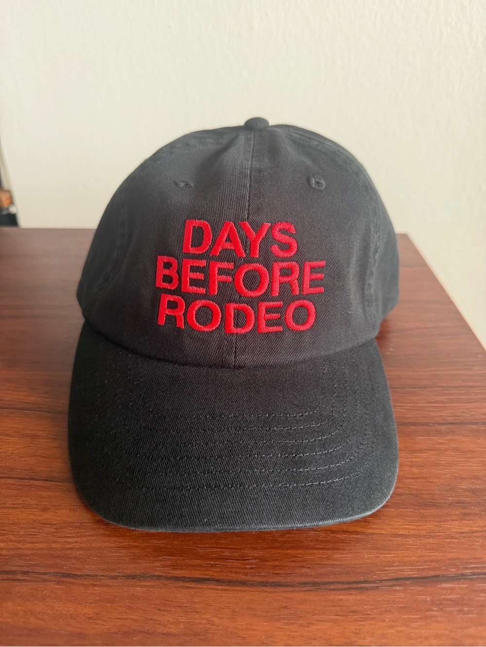 Black Travis Scott Baseball Cap with Red "DAYS BEFORE RODEO" Embroidery
